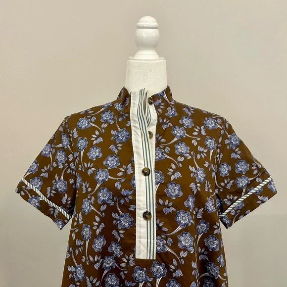 Floral Brown and Blue Dress - Picture 2 of 3